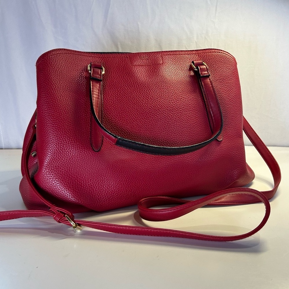 Tutilo New York Red Pebbled Faux Leather Tote Bag, Shoulder bag.